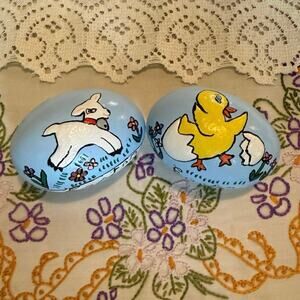 Vintage Ceramic Easter Eggs – Lamb & Chick – Hand‑Painted Set of 2